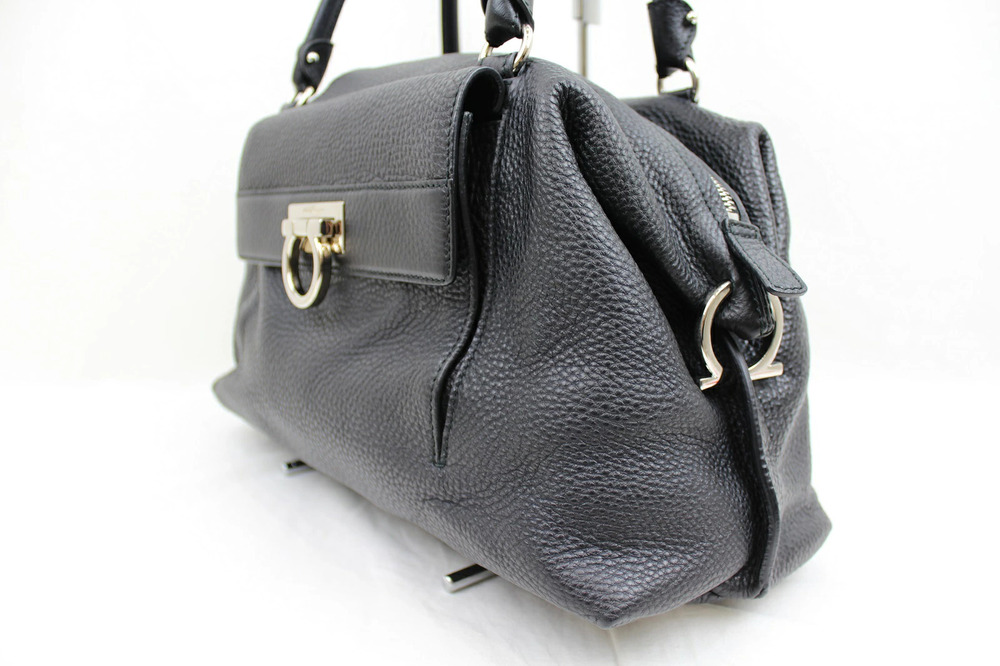 Salvatore Ferragamo Handbag Leather Calf Gancini Boston Black
